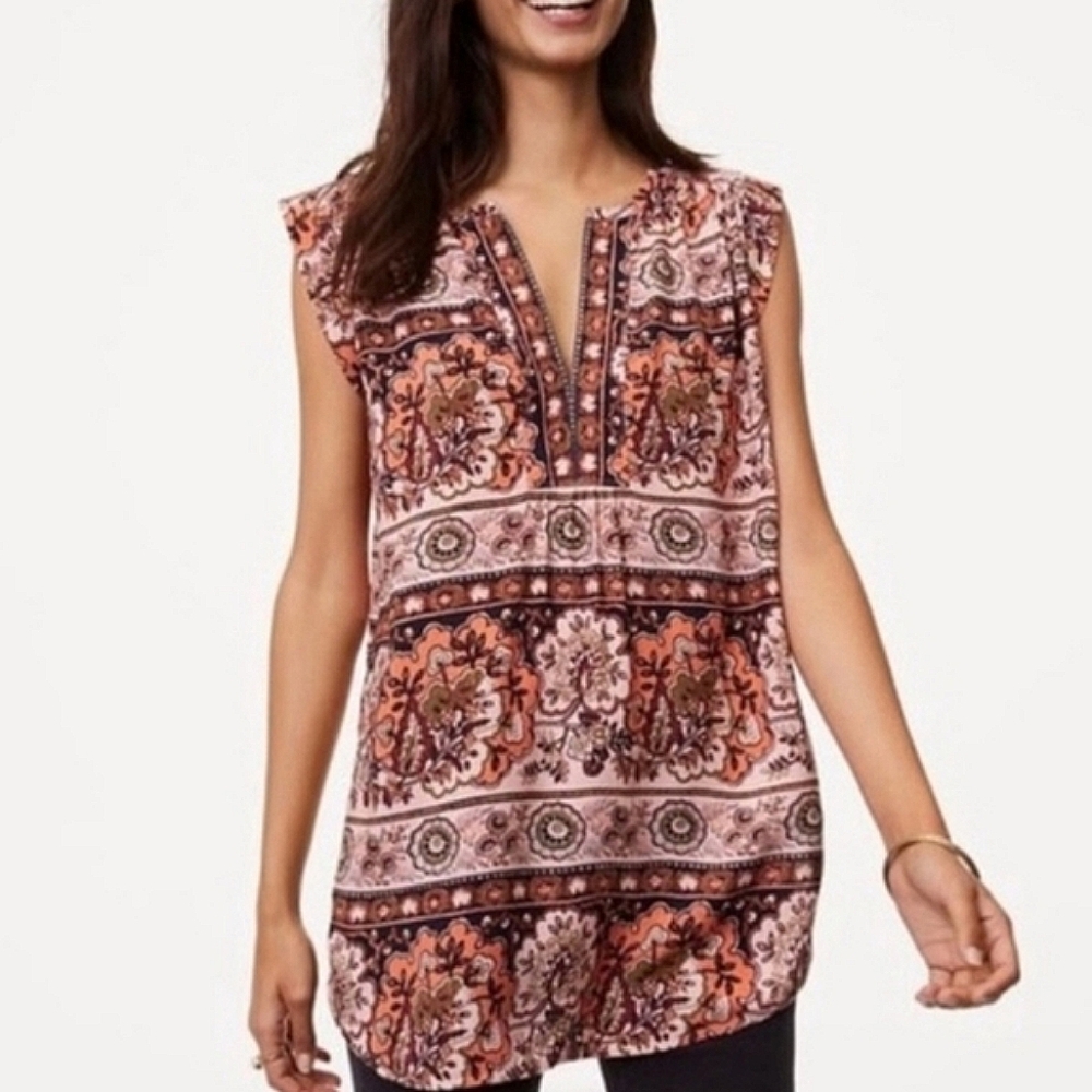 Loft Vineyard Split Neck Sleeveless Tunic Shell Top - Size L